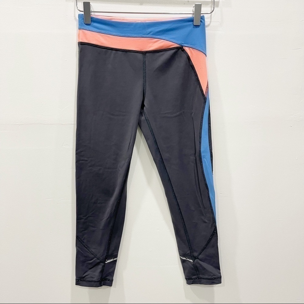 Ivivva Girls Colorblock Gray Blue Orange Legging Size 12 Lululemon
